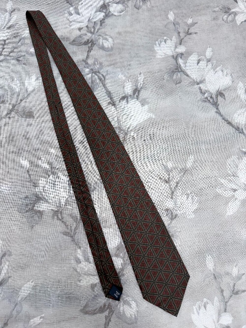 Polo Ralph Lauren 100% Silk Tie Made in USA Geometric Pattern Brown Red Classic
